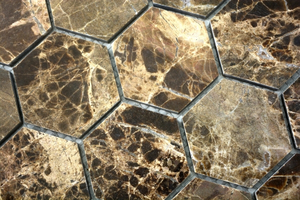 Hand-painted mosaic tile Marble natural stone Hexagon Impala brown polished MOS42-1311_m