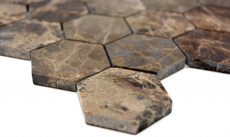Hand-painted mosaic tile Marble natural stone Hexagon Impala brown polished MOS42-1311_m