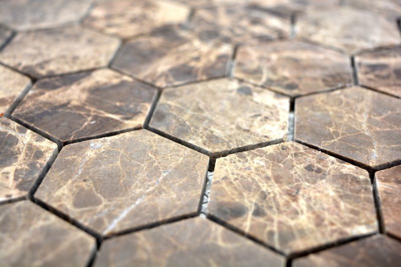 Hand-painted mosaic tile Marble natural stone Hexagon Impala brown polished MOS42-1311_m