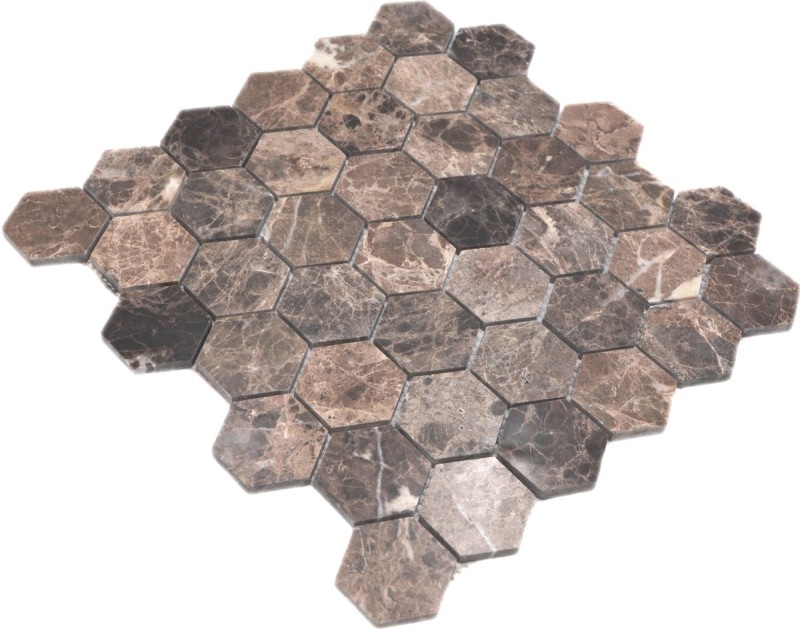 Marble mosaic tile natural stone Hexagon Impala dark brown polished glossy kitchen wall - MOS42-1311