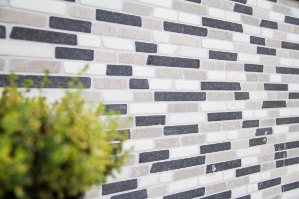 Hand-painted mosaic tile marble natural stone beige gray black Brick Botticino Nero MOS40-0204_m