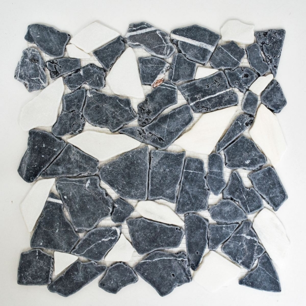 Mosaic quarry marble natural stone white black anthracite polygonal tile splashback kitchen bathroom - MOS44-0204