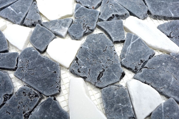 Mosaic quarry marble natural stone white black anthracite polygonal tile splashback kitchen bathroom - MOS44-0204