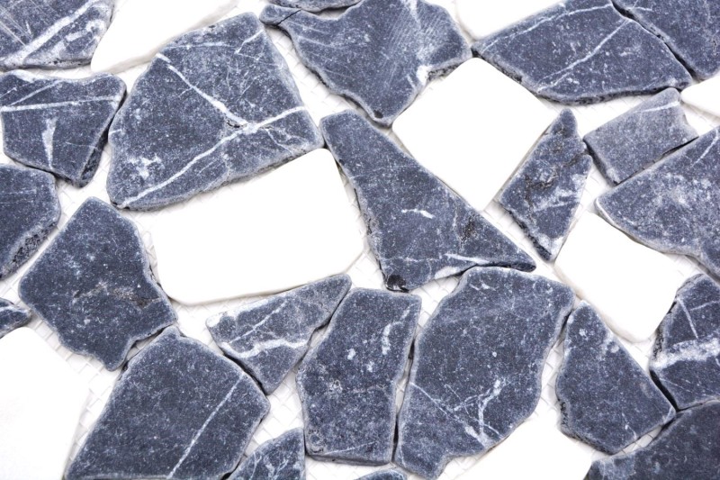 Mosaic quarry marble natural stone white black anthracite polygonal tile splashback kitchen bathroom - MOS44-0204