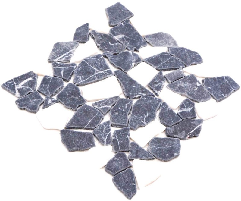 Mosaic quarry marble natural stone white black anthracite polygonal tile splashback kitchen bathroom - MOS44-0204