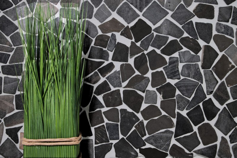 Mosaic quarry marble natural stone gray anthracite polygonal tile backsplash kitchen wall bathroom - MOS44-30-120