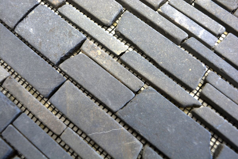 Mosaic tile marble natural stone gray anthracite brick mosaic Neromarquina MOS40-0210_f
