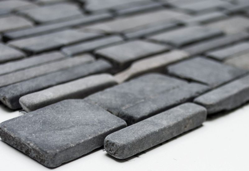 Mosaic tile marble natural stone gray anthracite brick mosaic Neromarquina MOS40-0210_f
