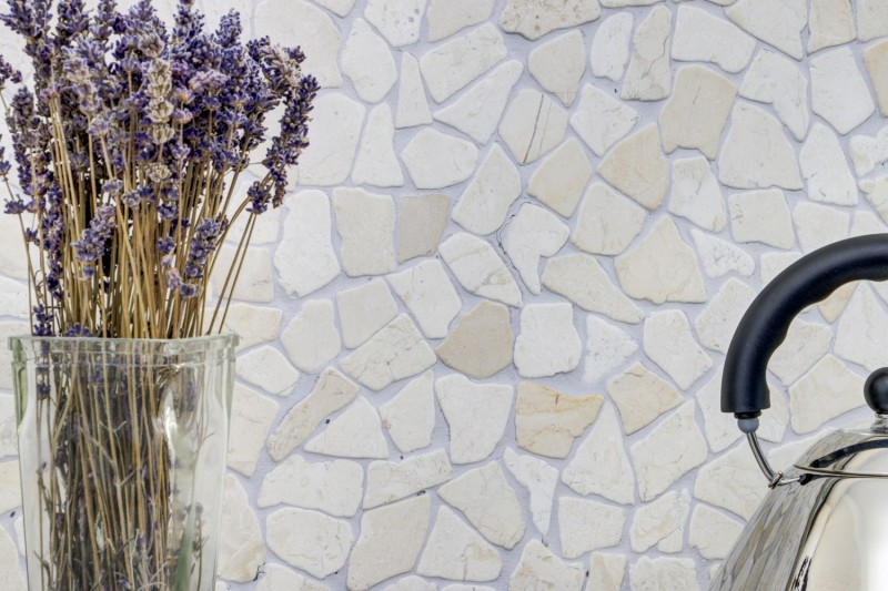 Mosaic quarry marble natural stone light beige ivory polygonal tile splashback wall cladding - MOS44-30-100