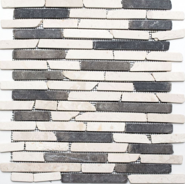 Hand-painted mosaic tile Marble natural stone beige black Brick BianconeJava MOS40-0115_m