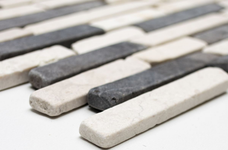 Hand-painted mosaic tile Marble natural stone beige black Brick BianconeJava MOS40-0115_m