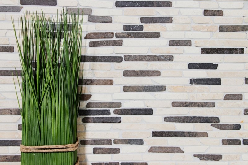 Mosaic marble natural stone light beige cream black anthracite Brick bonded rods tile backsplash kitchen - MOS40-0115