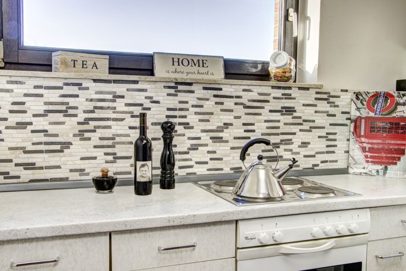Mosaic marble natural stone light beige cream black anthracite Brick bonded rods tile backsplash kitchen - MOS40-0115