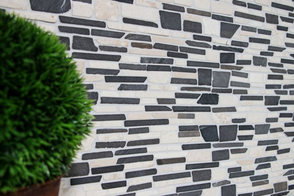 Hand-painted mosaic tile marble natural stone beige black brick mosaic BianconeJava MOS40-0205_m
