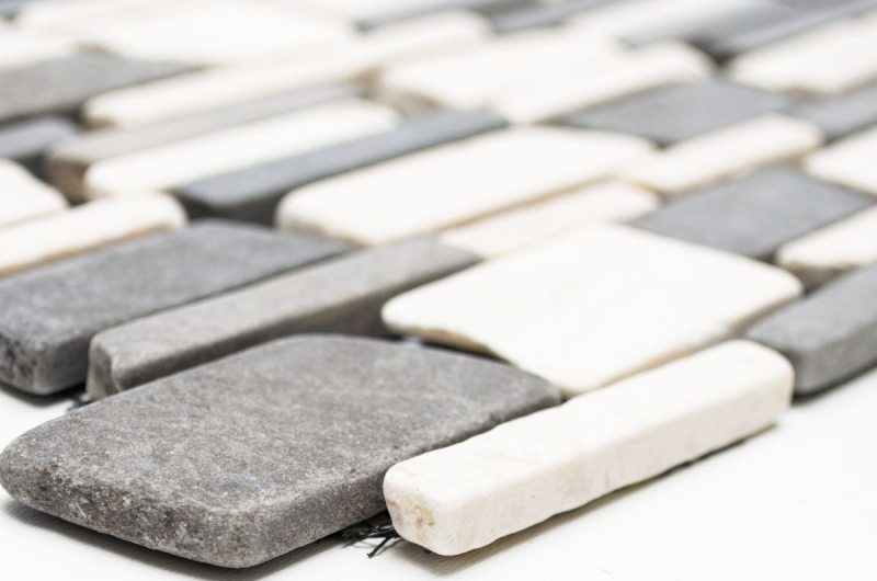 Hand-painted mosaic tile marble natural stone beige black brick mosaic BianconeJava MOS40-0205_m