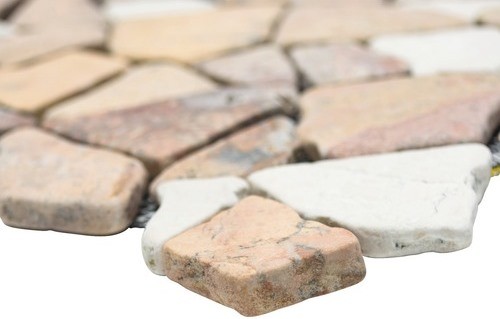 Mosaic quarry marble natural stone beige red polygonal Rosso Cream tile backsplash wall cladding kitchen - MOS44-30-130