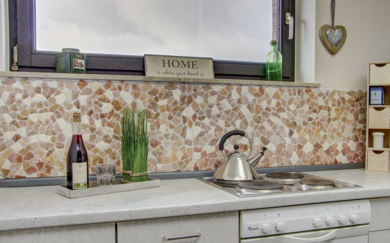 Mosaic quarry marble natural stone beige red polygonal Rosso Cream tile backsplash wall cladding kitchen - MOS44-30-130
