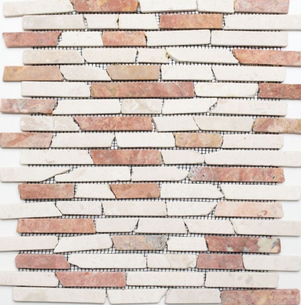 Hand sample mosaic tile marble natural stone beige red Brick RossoCream MOS40-0135_m