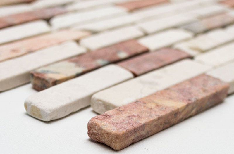 Hand sample mosaic tile marble natural stone beige red Brick RossoCream MOS40-0135_m