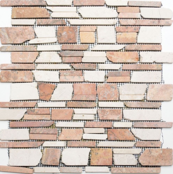 Hand-painted mosaic tile marble natural stone beige red brick mosaic Biancone Rosso MOS40-0225_m