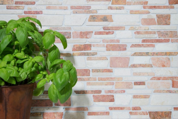 Hand-painted mosaic tile marble natural stone beige red brick mosaic Biancone Rosso MOS40-0225_m
