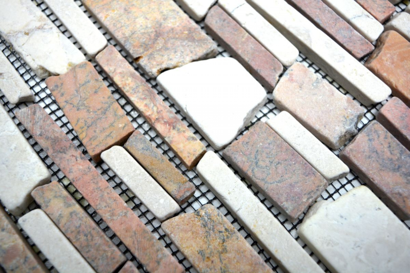 Hand-painted mosaic tile marble natural stone beige red brick mosaic Biancone Rosso MOS40-0225_m