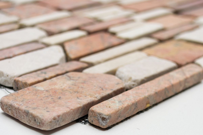 Hand-painted mosaic tile marble natural stone beige red brick mosaic Biancone Rosso MOS40-0225_m