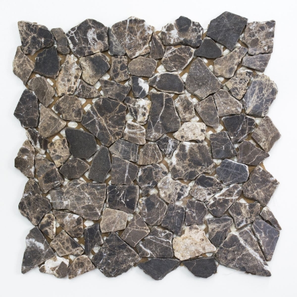 Mosaic quarry marble natural stone beige dark brown polygonal Castanao splashback wall tile kitchen bathroom - MOS44-30-180