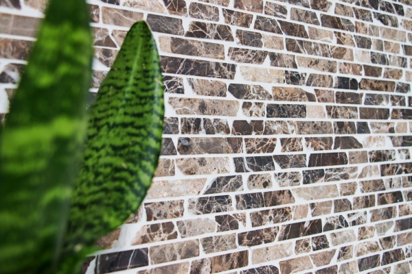 Mosaic marble natural stone beige dark brown Brick Castanao composite splashback wall tile bathroom - MOS40-0185