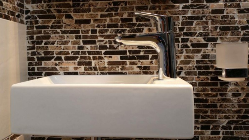 Mosaic marble natural stone beige dark brown Brick Castanao composite splashback wall tile bathroom - MOS40-0185