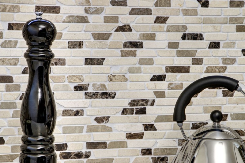 Mosaic Marble Natural stone beige brown cream Brick Castanao Composite Chopsticks Tile Backsplash Wall Kitchen - MOS40-0195