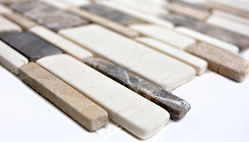 Mosaic tile marble natural stone beige brown brick mosaic Castanao Biancone MOS40-12-295_f
