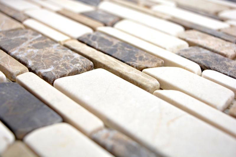 Mosaic tile marble natural stone beige brown brick mosaic Castanao Biancone MOS40-12-295_f
