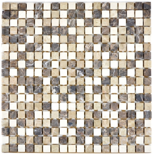 Hand-painted mosaic tile marble natural stone beige brown Castanao Biancone MOS38-1213_m
