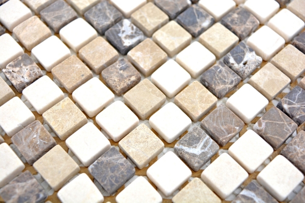 Hand-painted mosaic tile marble natural stone beige brown Castanao Biancone MOS38-1213_m