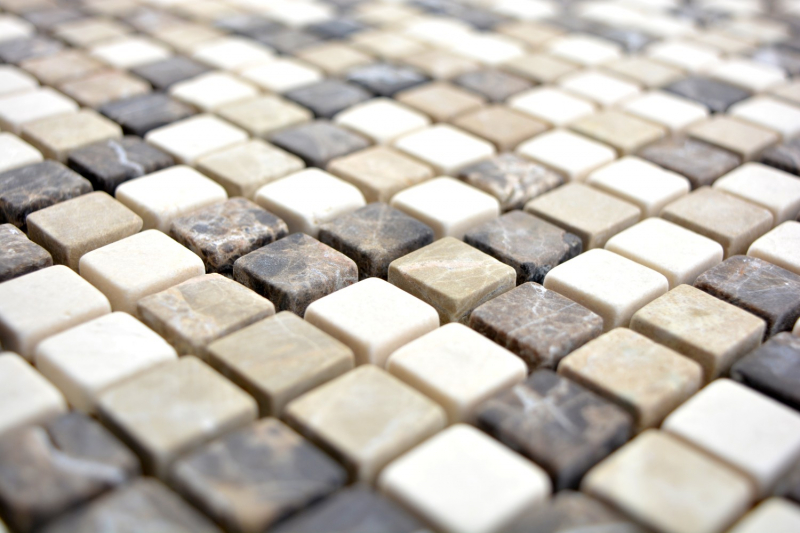 Hand-painted mosaic tile marble natural stone beige brown Castanao Biancone MOS38-1213_m