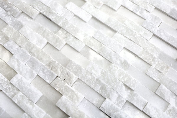 Mosaic tile Marble natural stone Brick Splitface white 3D small MOS40-3D11_f