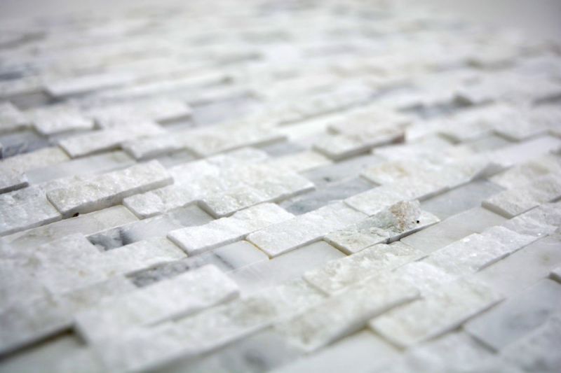 Mosaic tile Marble natural stone Brick Splitface white 3D small MOS40-3D11_f