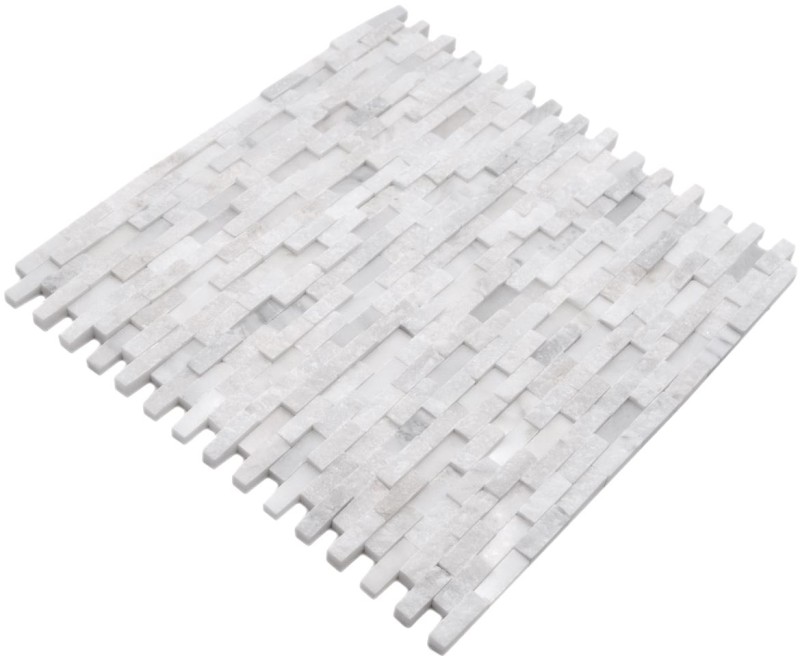 Marble mosaic tile Natural stone Brick Wall bond white 3D look Wall tile WC - MOS40-3D11