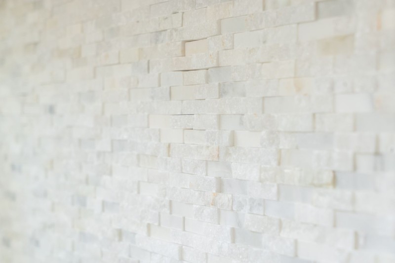 Marble mosaic tile Natural stone Brick Wall bond white 3D look Wall tile WC - MOS40-3D11