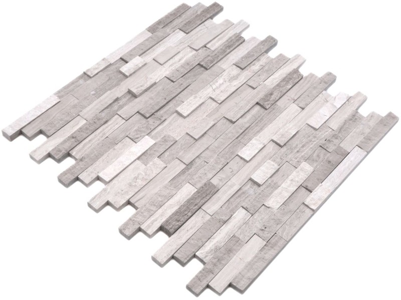 Splitface marble mosaic stone wall natural stone brick light gray stripes backsplash wall tile - MOS40-3D20