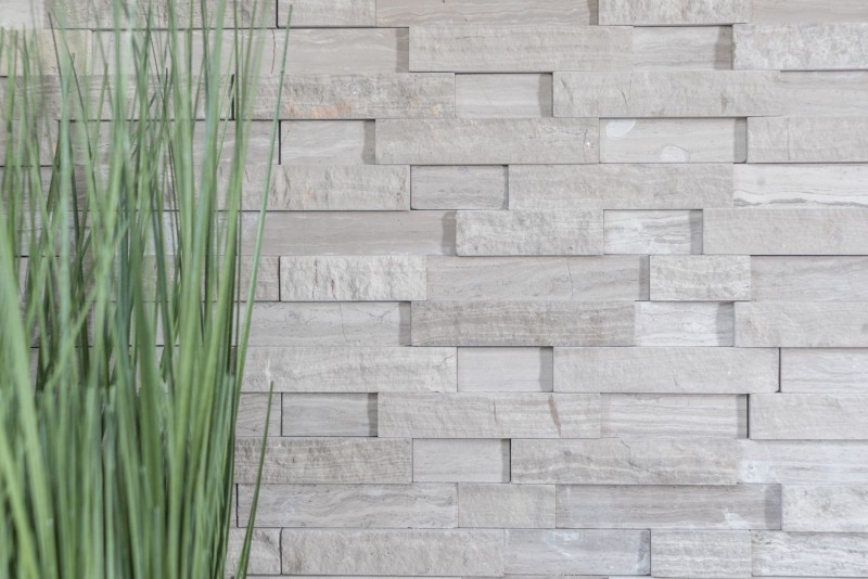 Splitface marble mosaic stone wall natural stone brick light gray stripes backsplash wall tile - MOS40-3D20