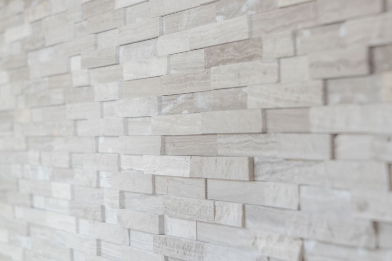 Splitface marble mosaic stone wall natural stone brick light gray stripes backsplash wall tile - MOS40-3D20