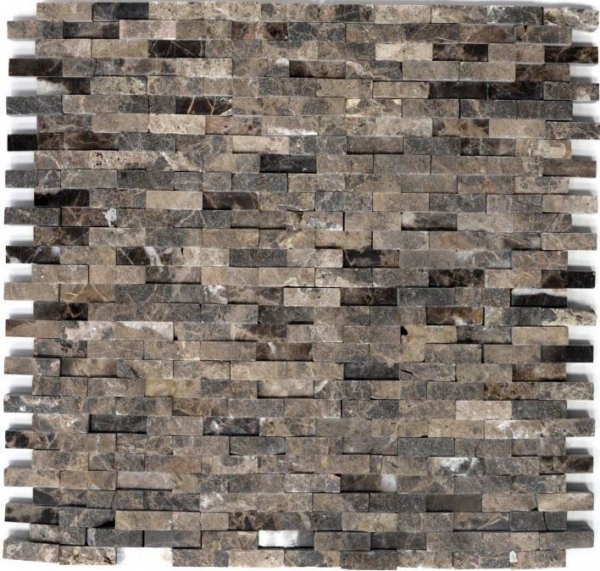 Mosaic tile marble natural stone light brown Brick Splitface Emperador 3D small MOS40-3D76_f