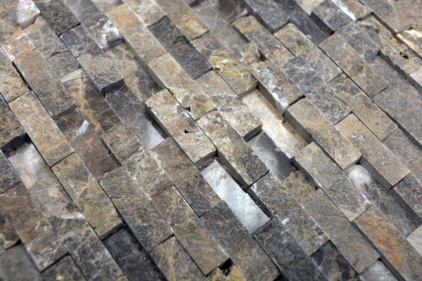 Mosaic tile marble natural stone light brown Brick Splitface Emperador 3D small MOS40-3D76_f