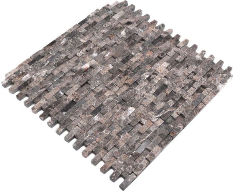 Splitface marble mosaic stone wall natural stone dark brown brick wall bond 3D look kitchen bathroom - MOS40-3D76