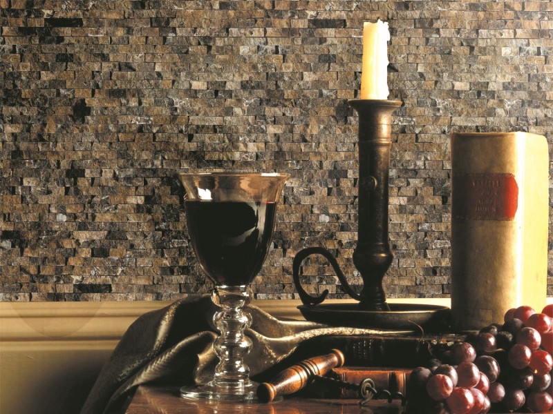 Splitface marble mosaic stone wall natural stone dark brown brick wall bond 3D look kitchen bathroom - MOS40-3D76