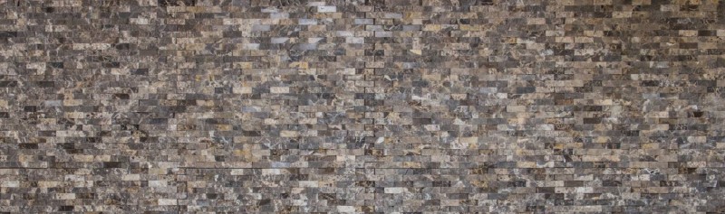 Splitface marble mosaic stone wall natural stone dark brown brick wall bond 3D look kitchen bathroom - MOS40-3D76