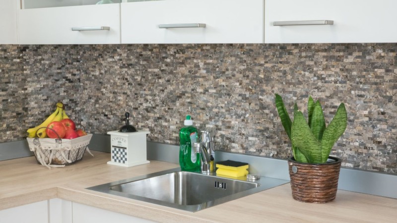Splitface marble mosaic stone wall natural stone dark brown brick wall bond 3D look kitchen bathroom - MOS40-3D76