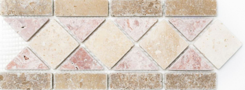 Border Travertine natural stone beige cream red teracotta brown border decor antique look wall kitchen bathroom - MOSBOR-60204